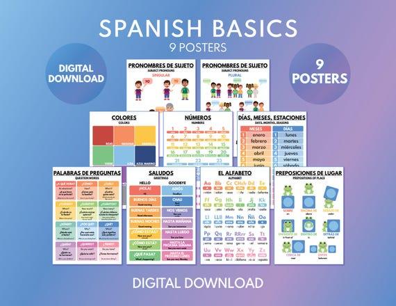 Español, APRENDE ESPAÑOL BÁSICO - Set de 9 carteles, tablas ...